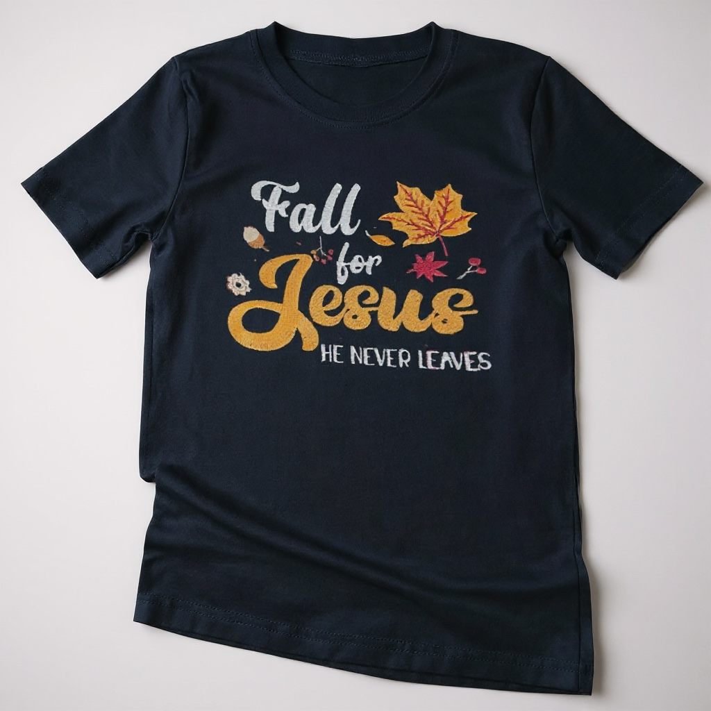 Fall for Jesus He Never Leaves Christian T-Shirt - Faith Autumn Tee
