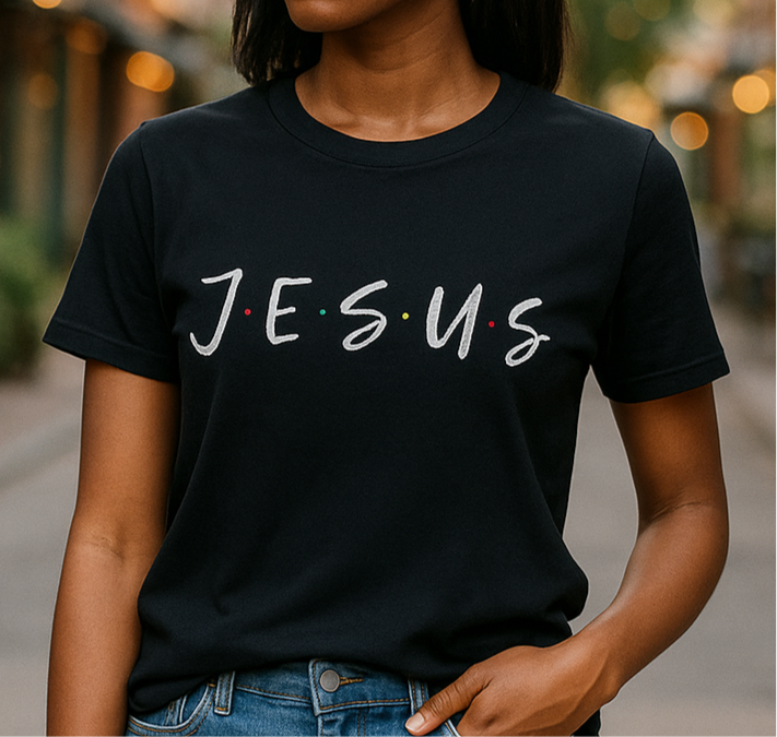 JESUS Embroidered Black T-Shirt - Faith Statement Tee