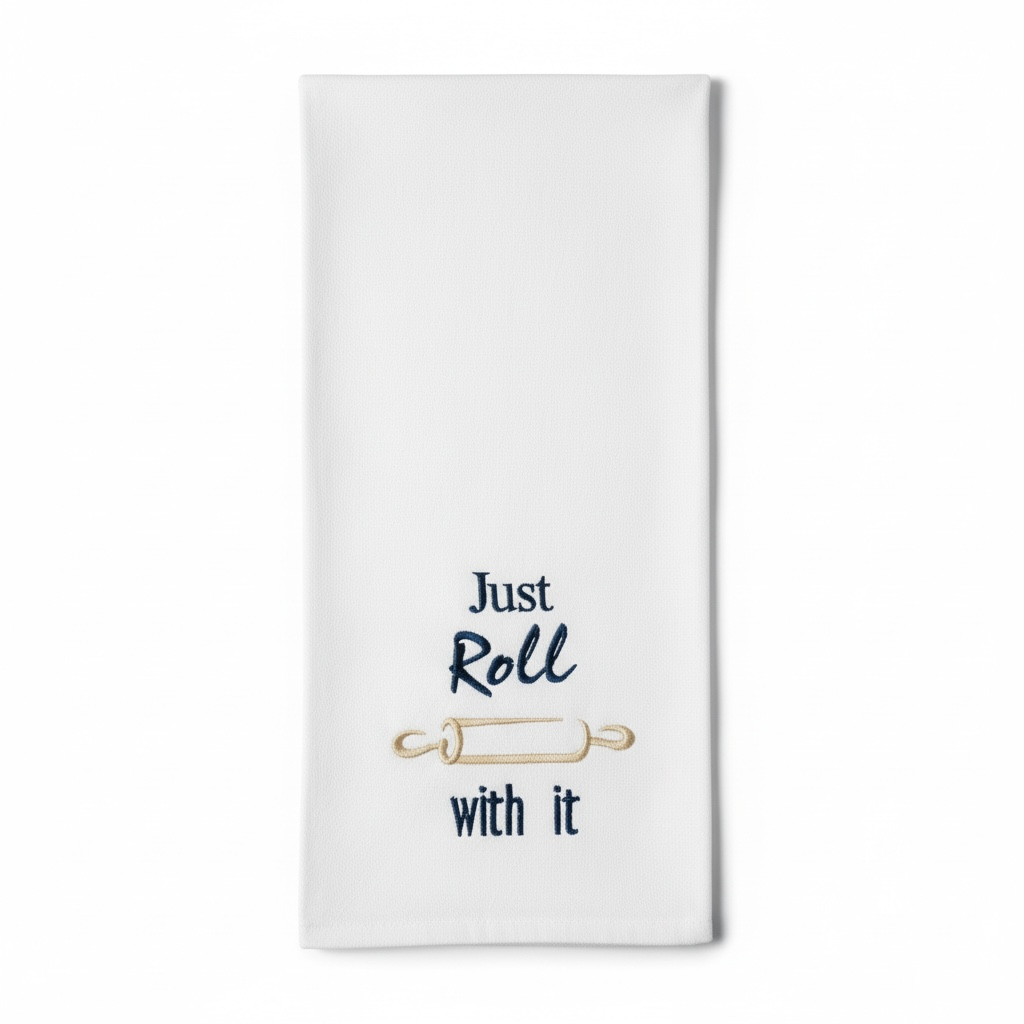 Just Roll With It Embroidered Tea Towel